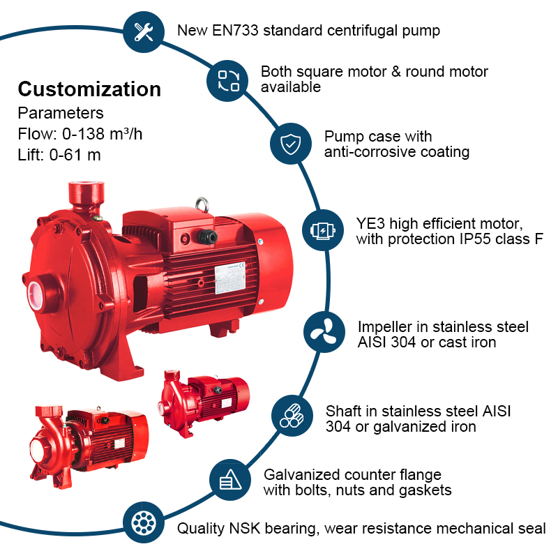 Dubbla impeller centrifugalpumpar Högtrycksbrandpump